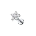 Edelstahl Blume Zirkonia Labret Knorpel Ohrring Piercing Schmuck Top Qualität Neu - Fünfblättrige Blume Stil / 1.2x10mm / Silber