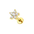 Goldene Edelstahl Blumen Labret Stecker Ohrringe mit glänzenden Zirkonia Steinen. - Fünfblättrige Blume Stil / 1.2x10mm / Gold