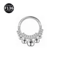 F136 titanium zirkonia piercing ring detail met complexe gelaste kraal en sprankelende kristallen. - Stijl 5 / 1.2*10mm / Zilver