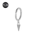 Titanium hinged segment ring with cubic zirconia and spike pendant for cartilage piercing. - 1.2*8mm / Style 1 Silver