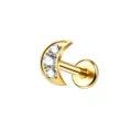 Goldfarbenes Halbmond Labret Piercing Stecker mit funkelnden Zirkonia Steinen für Ohr. - Mond Stil / 1.2x10mm / Gold