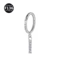 Detailed close-up view of F136 titanium clicker hoop piercing with sparkling cubic zirconia charm. - 1.2*8mm / Style 4 Silver
