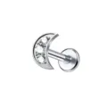 Edelstahl Mondsichel Labret Stecker mit glitzernden Zirkonia Knorpel Piercing Schmuck - Mond Stil / 1.2x10mm / Silber