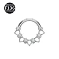 ASTM F136 titanium piercing ring met heldere zirkonia stenen voor septum en oor. - Stijl 1 / 1.2*8mm / Zilver