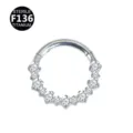 F136 titanium scharnierende segment neusring met sprankelende zirkonia piercing sieraden - Stijl 2 / 1.2*8mm / Zilver