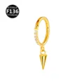 F136 Titanium Zirconia Cartilage Piercing Ear Ring with Hanging Cone Charm Jewelry - 1.2*8mm / Style 1 Gold
