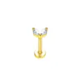 Goldfarbener Edelstahl Labret Stecker mit klaren Zirkoniasteinen für Helix und Knorpelpiercing. - Zwei Marquise-Schliff Stil / 1.2x6mm / Gold