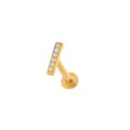 Goldfarbenes Bar Labret Piercing und Ohrknorpel Stecker mit glitzernden Zirkonia Steinen. - Horizontaler Stab Zirkonia Stil / 1.2x6mm / Gold