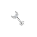 Edelstahl Halbmond Labret Ohrring Piercing mit funkelnden Zirkonia Kristallen verziert. - Mond Stil / 1.2*6mm / Silber