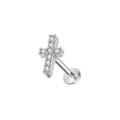 Edelstahl Kreuz Knorpel Piercing Stecker mit funkelnden klaren Zirkonia Steinen für Damen. - Kreuz Stil / 1.2*6mm / Silber