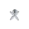 Edelstahl Zirkonia Blumen Labret Ohr Piercing Schmuck Stecker in glänzendem Silber - Vierblättrige-Blume-Stil / 1.2*6mm / Silber
