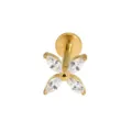 Goldfarben Zirkonia Blume Markise Labret Stecker Knorpel Ohr Piercing Körperschmuck - Vierblättrige-Blume-Stil / 1.2x6mm / Gold