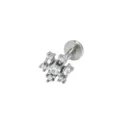 Edelstahl Piercing Labret Stecker mit klarem Zirkonia Schneeflocken Cluster Aufsatz. - Schneeflocken-Stil / 1.2x6mm / Silber