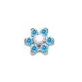 Ανοξείδωτο ατσάλι λουλούδι dermal anchor piercing top με μπλε και διαφανή κρύσταλλα - Σπείρωμα 1,2x6mm M1,2 / Άκουα