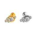 Edelstahl Zirkonia Cluster Labret Stecker Piercing Schmuck Variante Gold und Silber - NO 7 Strass-Stil mit Perlenrand / 1.2*6mm / Silber