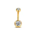 Gold titanium navel ring with sparkling cubic zirconia stones, perfect body piercing jewelry. - 1.6x6x5x8mm / Gold