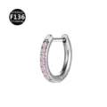 F136 Titanium Segment Ring Roze Zirkonia Piercing Oorring Neusring Sieraden 1.0mm - Zilverkleurig roze met kristal