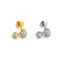 Edelstahl Doppel Kristall Labret Stecker Piercing Schmuck, in Gold und Silber Variante. - NO 10 Stil mit Zwei Eingelegten Strasssteinen / 1.2*6mm / Silber