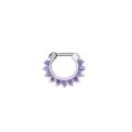 Silver stainless steel septum nose ring with purple cubic zirconia crystals for body piercing - Silver Purple