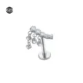 Gioiello per piercing labret in titanio con ciondolo a catena e zirconi per elice e lobo. - 1.2*6mm / Barra con strass argento
