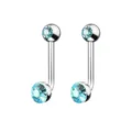 Titanium 14G Curved Barbell Body Piercing Jewelry with Light Blue Crystal Gemstones - 1.6*11*5mm / Aqua