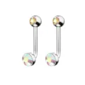 G23 titanium 14G curved barbell body piercing jewelry with colorful crystal stones detail view. - 1.6*11*5mm / AB Color