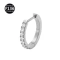 F136 titanium scharnierende segmentring met sprankelende zirkonia stenen, piercing sieraden. - Platte ronde strass zilver