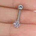 Piercing banana 14G in titanio G23 con fiore di cristallo viola e zircone trasparente. - Stile Fiore Rosa / 1.6*11*5mm / Rosa