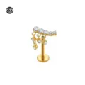 Gioiello per piercing in titanio G23 labret oro perno cartilagine elica con catena - Barra con Strass / 1.2*6mm / Oro
