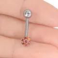 14G Bilanciere Curvo Titanio Piercing Ombelico Capezzolo con Fiore Zircone Rosso - Stile Fiore Rosso / 1.6*11*5mm / Rosso