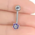 G23 Titanium 14G Curved Barbell Body Piercing Jewelry with Purple Flower Crystal Zircon - Purple Flower Shape / 1.6*11*5mm / Purple