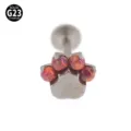 G23 Titan Niedlicher Katzenpfoten Labret Piercing Stecker mit Bunten Synthetischen Opalen - Katzenpfote-Stil (M1770) / 1,2 x 6 mm Stab / M0,9-Gewinde / Roter Künstlicher Opal