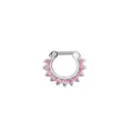 Stainless steel 10mm septum nose ring with sparkling pink cubic zirconia stones for body piercing. - Silver Pink