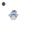 G23 Titan niedliche Katzenpfote Labret Piercing Schmuck glitzernder blauer Kristall Körperschmuck - Katzenpfote-Stil (M1770) / 1,2 x 6 mm Stab / M0,9-Gewinde / Seeblau Strass