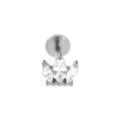 Elegante piercing labret a corona con zirconi taglio marquise brillanti in argento. - Tre Pietre Marquise / 1.2*10mm / Argento