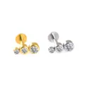Edelstahl Lippenpiercing Stecker mit drei Zirkonia Steinen in Gold und Silber Ausführung. - NO 16 Drei-Strass-Cluster-Stil / 1.2*6mm / Silber