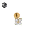 Orecchino piercing in titanio G23 a 4 pietre, gioiello sterile per elice e labbro. - Fiore / 1.2*10mm / Oro