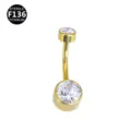 Titanium Navel Ring Curved Barbell Body Piercing Jewelry with Sparkling Zirconia Stones - 1.6x10x5x8mm / Anodized Light Gold