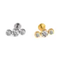 Edelstahl Piercing Stecker mit Zirkonia Dreier Cluster und Innengewinde in Silber und Gold Farben. - NO 17 Runder Einzel-Strass-Stil / 1.2*6mm / Silber