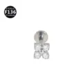 Piercing labret in titanio con grappolo di quattro pietre rotonde per orecchio e labbro. - Fiore / 1.2*10mm / Argento