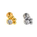 Edelstahl Body Piercing Stecker mit klarem Zirkonia und Ball Cluster Design Variante. - NO 19 Einzel-Strass Cluster Perle Stil / 1.2*6mm / Silber