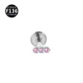 Piercing labret in titanio con tre cristalli di zircone rosa per orecchio e labbro. - 1.2*10mm / Tre strass argento-rosa