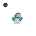 Titan Katzenpfote Labret Piercing Stecker mit bunten synthetischen Opalen für stilvolle Optik. - 1,2 x 6 mm Stab / M0,9-Gewinde / Künstlicher Opal (OP508)