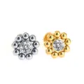 Edler Edelstahl Blumen Piercing Schmuck, interner Gewinde Labret Stecker mit Zirkonia. - NO 21 Eingelegtes Strass Blumen Cluster Stil / 1.2*6mm / Silber
