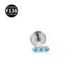 Titanio triplo cristallo blu labret stud piercing gioielli per il corpo sterile medico - 1.2*10mm / Tre strass argento-acquamarina