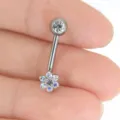 Gioiello per piercing corporeo in titanio ricurvo con fiore di cristallo e sfera superiore. - Stile Fiore AB / 1.6*11*5mm / Colore AB