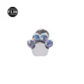 Titan Katzenpfote Labret Piercing mit Synthetischem Opal Ohrknorpel Schmuck Damen - Katzenpfote-Stil (M1770) / 1,2 x 6 mm Stab / M0,9-Gewinde / Irisierender Künstlicher Opal (OP509)