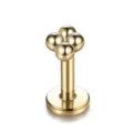 Goldfarbenes 316L Edelstahl Labret Piercing Schmuckstück mit vier Kugeln am Top Design. - Vier-Perlen-Stil / 1.2x10mm / Gold