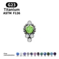 Gedetailleerd overzicht van G23 titanium piercing sieraden met groen zirkoon en kleuren. - Nr. 6 Groen / 1.2*6mm