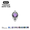 G23 titanium lichaamspiercing sieraden met paarse zirkoon, ASTM F136 standaard, aangepaste kleuren. - Nr. 9 Paars / 1.2*6mm